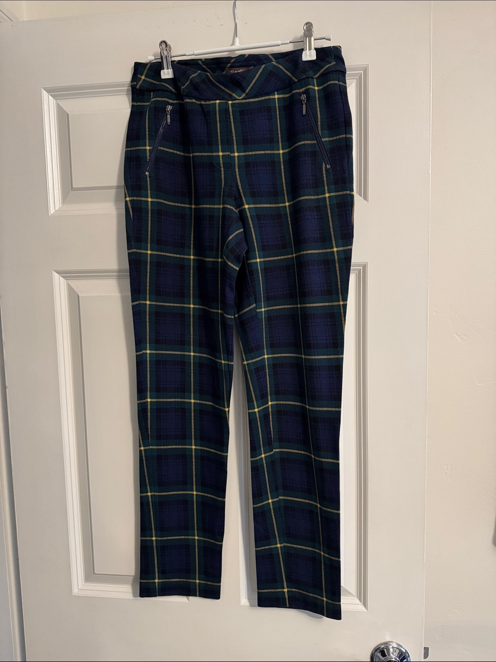 J. McLaughlin Navy and Green Plaid Chinos